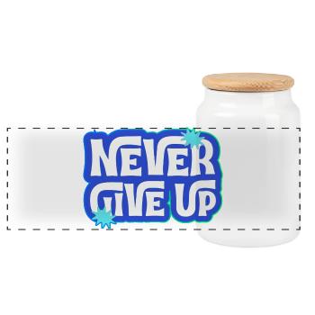Never give up, you can do it! - Panoramic Cookie Jar with Wooden Lid - white - Front