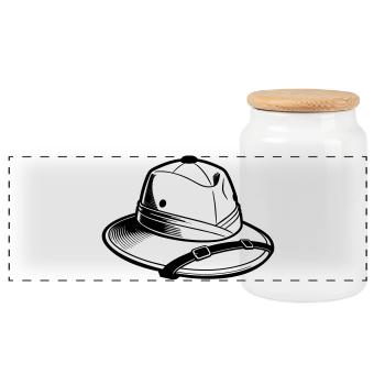 Safari Hat - Panoramic Cookie Jar with Wooden Lid - white - Front