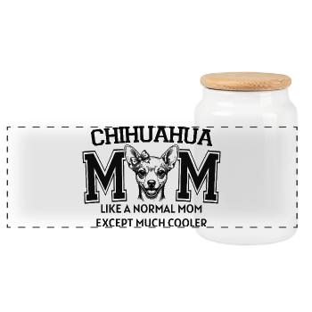 Chihuahua Mom Dog Lover Cute Puppy Art - Panoramic Cookie Jar with Wooden Lid - white - Front
