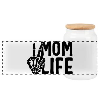 Mom Life Skeleton Hand – Mom Shirt Funny & Naughty - Panoramic Cookie Jar with Wooden Lid - white - Front