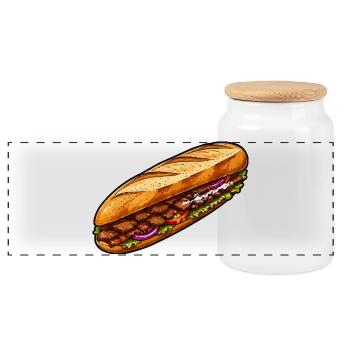 Baguette-Sandwich Illustration - Panorama Keksdose mit Holzdeckel - Weiß - Vorne