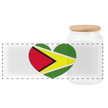 Guyana-Herzflagge - Panorama Keksdose mit Holzdeckel - Weiß - Vorne
