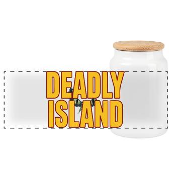 Island Bold Text - Panoramic Cookie Jar with Wooden Lid - white - Front