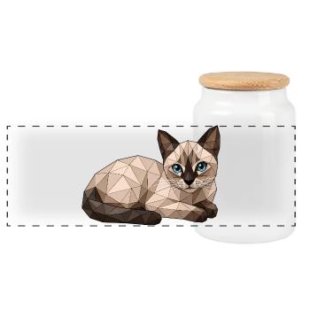 Findus Geometric Cat with Blue Eyes - Panoramic Cookie Jar with Wooden Lid - white - Front