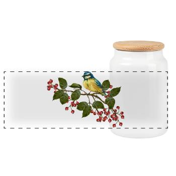 Bunter Vogel - Panorama Keksdose mit Holzdeckel - Weiß - Vorne