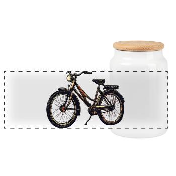 Vintage Bicycle Silhouette - Panoramic Cookie Jar with Wooden Lid - white - Front