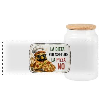 La pizza non può aspettare - Panorama Keksdose mit Holzdeckel - Weiß - Vorne