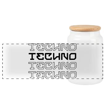 Techno-modernes Typografie-Logodesign - Panorama Keksdose mit Holzdeckel - Weiß - Vorne