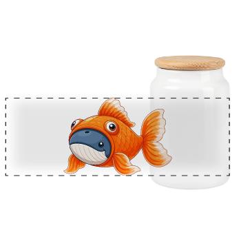 Cute Whale in Goldfish Costume - Panoramic Cookie Jar with Wooden Lid - white - Front