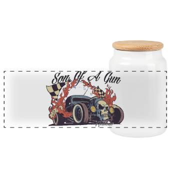 Flammes du Crâne Hot Rod - Boîte à biscuits avec couvercle en bois - blanc - Devant