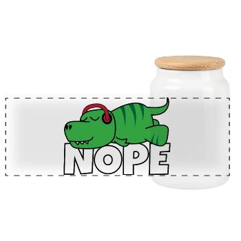 Lazy T-Rex Nope Not Today Lazy Dino Fan - Panoramic Cookie Jar with Wooden Lid - white - Front