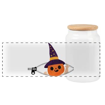 Pumpkin Witch Starry Night - Panoramic Cookie Jar with Wooden Lid - white - Front