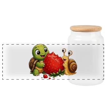 Petite amie tortue et joie fraise - Boîte à biscuits avec couvercle en bois - blanc - Devant