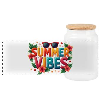 Sommer Vibes farbenfrohe Buchstaben Sonne Strand - Panorama Keksdose mit Holzdeckel - Weiß - Vorne