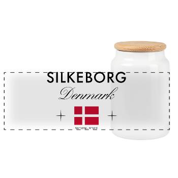 Silkeborg Denmark coordinates travel souvenir - Panoramic Cookie Jar with Wooden Lid - white - Front