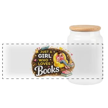 Book Lover Gift for Book Nerd - Panoramic Cookie Jar with Wooden Lid - white - Front
