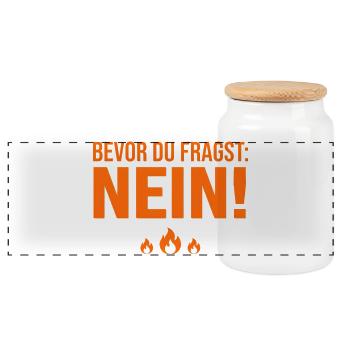 Spruch Bevor du fragst Nein - Panorama Keksdose mit Holzdeckel - Weiß - Vorne