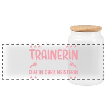 Trainerin Chefin oder Meisterin Fußballtrainerin - Panorama Keksdose mit Holzdeckel - Weiß - Vorne