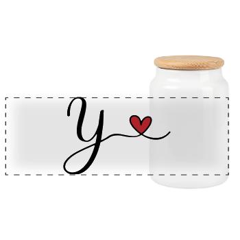Conception initiale de monogramme en Y avec cœur - Boîte à biscuits avec couvercle en bois - blanc - Devant
