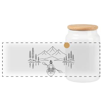 Kayak sur le lac - Boîte à biscuits avec couvercle en bois - blanc - Devant