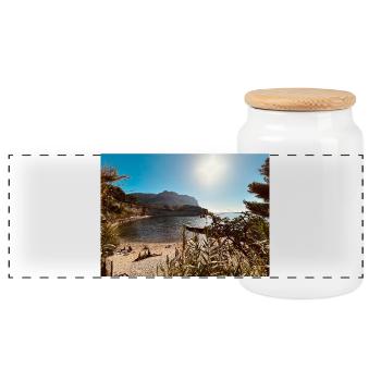 Sunny Beach Bay - Panoramic Cookie Jar with Wooden Lid - white - Front