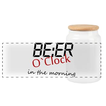 Beer o clock Lustiger Bier Spruch Geschenk - Panorama Keksdose mit Holzdeckel - Weiß - Vorne