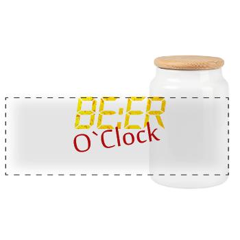 Beer O'Clock am Morgen. Bierspruch. Saufen - Panorama Keksdose mit Holzdeckel - Weiß - Vorne