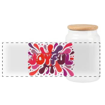 Joyful Splash Typographie Colorée - Boîte à biscuits avec couvercle en bois - blanc - Devant