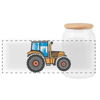 Tractor Tractor Agriculture Design - Panoramic Cookie Jar with Wooden Lid - white - Front