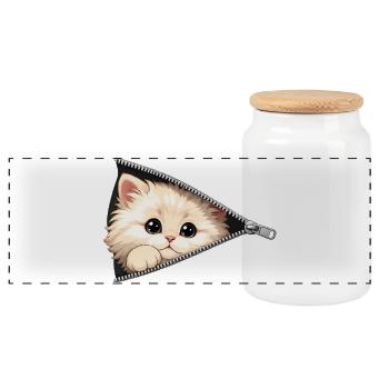 Chat chaton mignon à fermeture éclair - Boîte à biscuits avec couvercle en bois - blanc - Devant