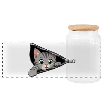 Chat chaton mignon à fermeture éclair - Boîte à biscuits avec couvercle en bois - blanc - Devant