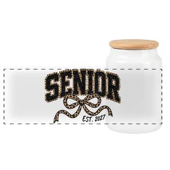 Nœud papillon léopard pailleté pour senior - Boîte à biscuits avec couvercle en bois - blanc - Devant