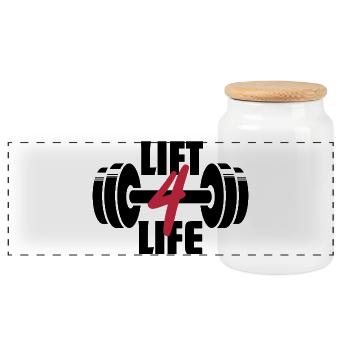 Lift 4 Life Barbell Gewichtheber-Gym-Workout - Panorama Keksdose mit Holzdeckel - Weiß - Vorne