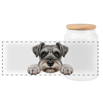 Spickender Schnauzer Neugieriges Barthundegesicht - Panorama Keksdose mit Holzdeckel - Weiß - Vorne