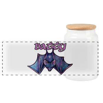 Batty Night Bat-Fledermaus-Illustration - Panorama Keksdose mit Holzdeckel - Weiß - Vorne
