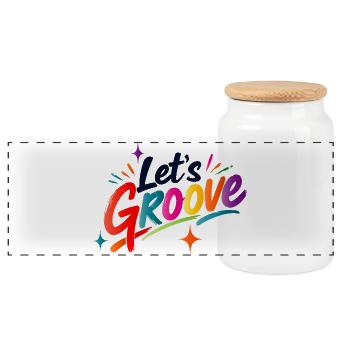 Let's Groove Retro Disco Schriftzug Design - Panorama Keksdose mit Holzdeckel - Weiß - Vorne