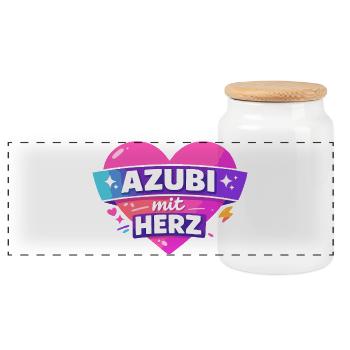 Azubi mit ganz viel Herz - Panorama Keksdose mit Holzdeckel - Weiß - Vorne
