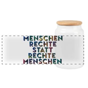 Menschenrechte Statt Rechte Menschen T-Shirt  - Panorama Keksdose mit Holzdeckel - Weiß - Vorne