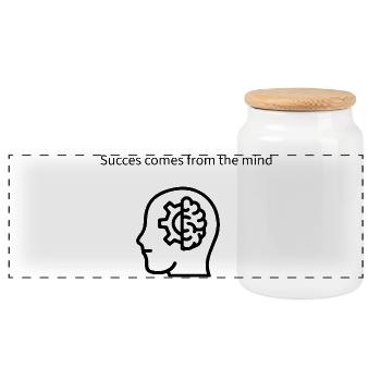 Brain and Gear Symbiosis - Panoramic Cookie Jar with Wooden Lid - white - Front