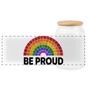 Be Proud | Rainbow Mosaic | Pride | LGBT - Panoramic Cookie Jar with Wooden Lid - white - Front