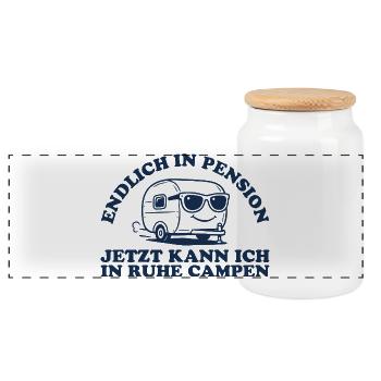 Pension in Ruhe Campen Retro Wohnwagen - Panorama Keksdose mit Holzdeckel - Weiß - Vorne