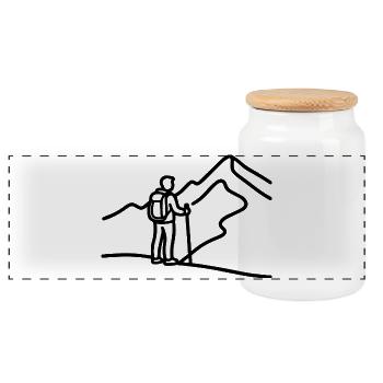Minimalist hiker in front of mountain panorama - Panoramic Cookie Jar with Wooden Lid - white - Front