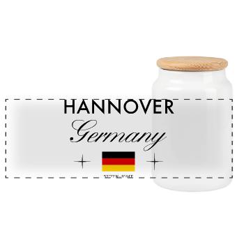 Hanover Germany Coordinates Travel Souvenir - Panoramic Cookie Jar with Wooden Lid - white - Front