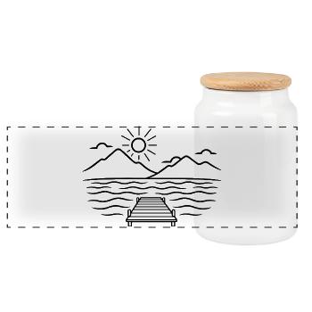 Minimalist wooden walkway on the mountain lake - Panoramic Cookie Jar with Wooden Lid - white - Front
