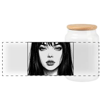 Monochrome portrait with long hair - Panoramic Cookie Jar with Wooden Lid - white - Front