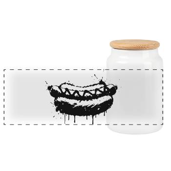 Hot Dog Street Art Black - Panoramic Cookie Jar with Wooden Lid - white - Front