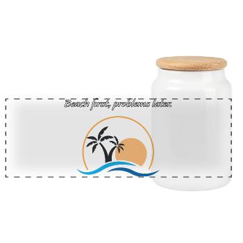 Beach first, problems later. - Panoramic Cookie Jar with Wooden Lid - white - Front