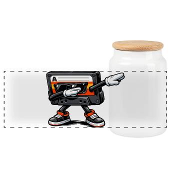 Dabbing Music Tape – Retro Musik - Panorama Keksdose mit Holzdeckel - Weiß - Vorne