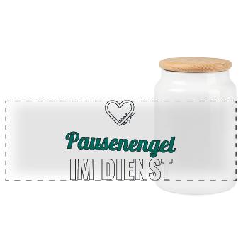 Angel on duty – gift for teacher - Panoramic Cookie Jar with Wooden Lid - white - Front
