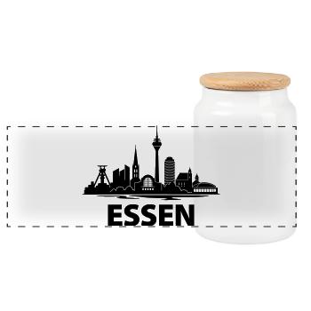Essen Skyline - Panorama Keksdose mit Holzdeckel - Weiß - Vorne